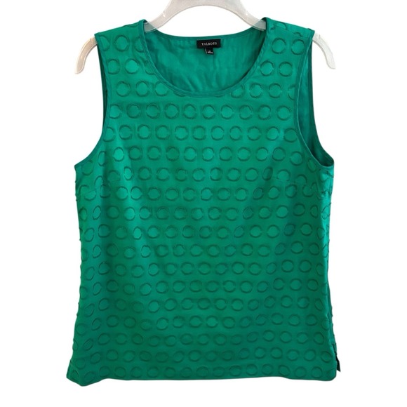 Talbots Tops - Talbots Green Sleeveless‎ Blouse Womens 10 Textured Dot Cotton Top Side Zip